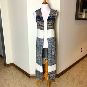 PPLA Clothing Open Front Sweater Duster Length Cardigan with hood M/L